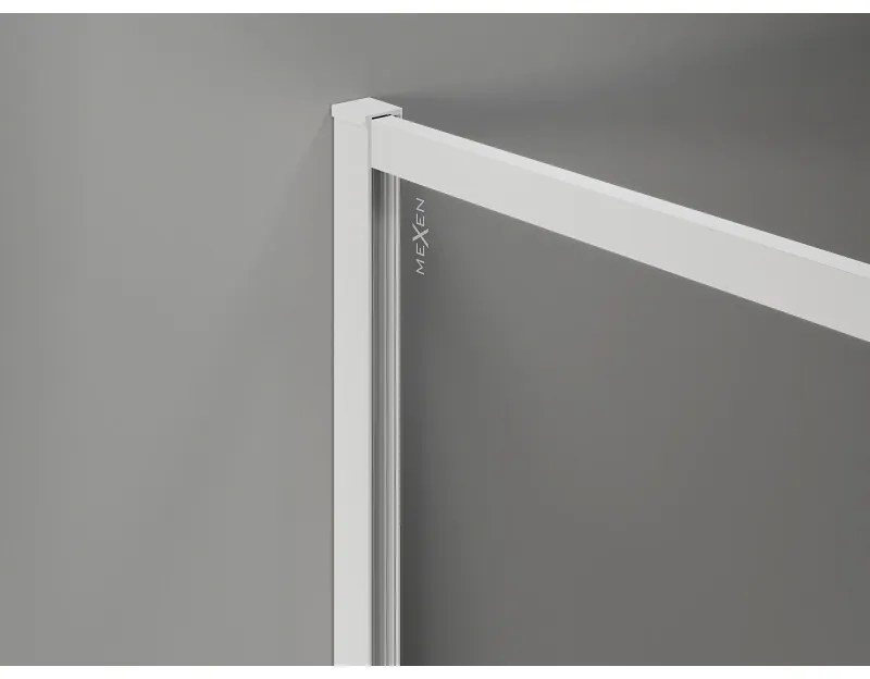 Mexen Kioto-F, sprchová zástena s rámom 130 x 202 cm, 8 mm šedé sklo, biely profil, 800-130-104-20-40