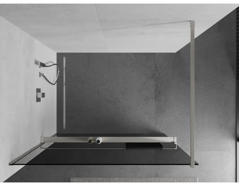 Mexen Kioto+, sprchová zástena Walk-In s poličkou a vešiakom 80 x 200 cm, 8mm šedé sklo, brúsená oceľ profil, 800-080-121-97-40