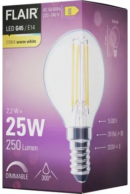 LED žiarovka FLAIR G45 E14 2,2W/25W 250lm 2700K číra stmievateľná