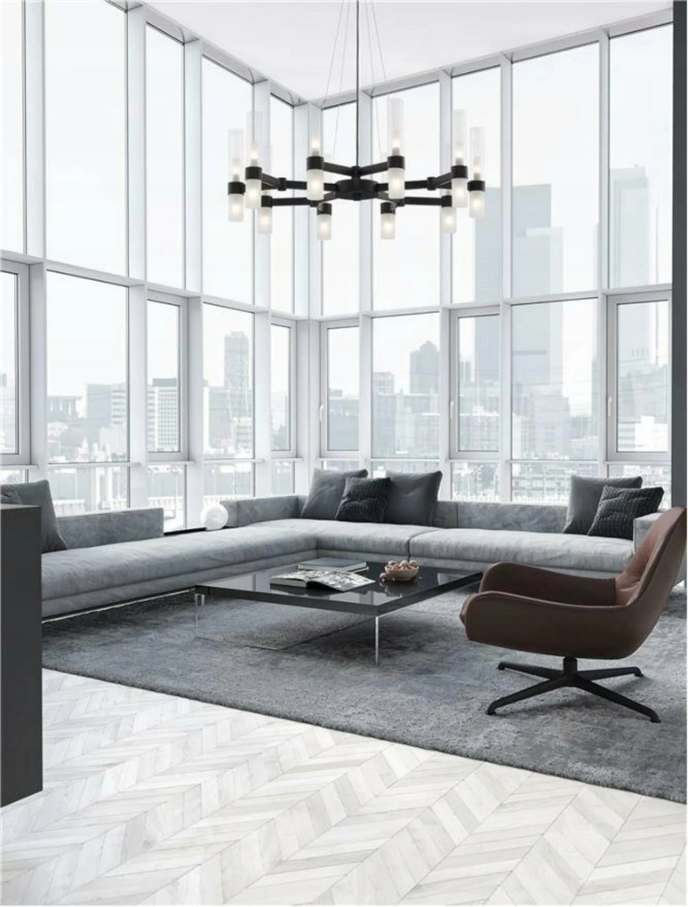 Nova Luce závesné svietidlo Century matná čierna a číre a matné sklo (1.5m oc