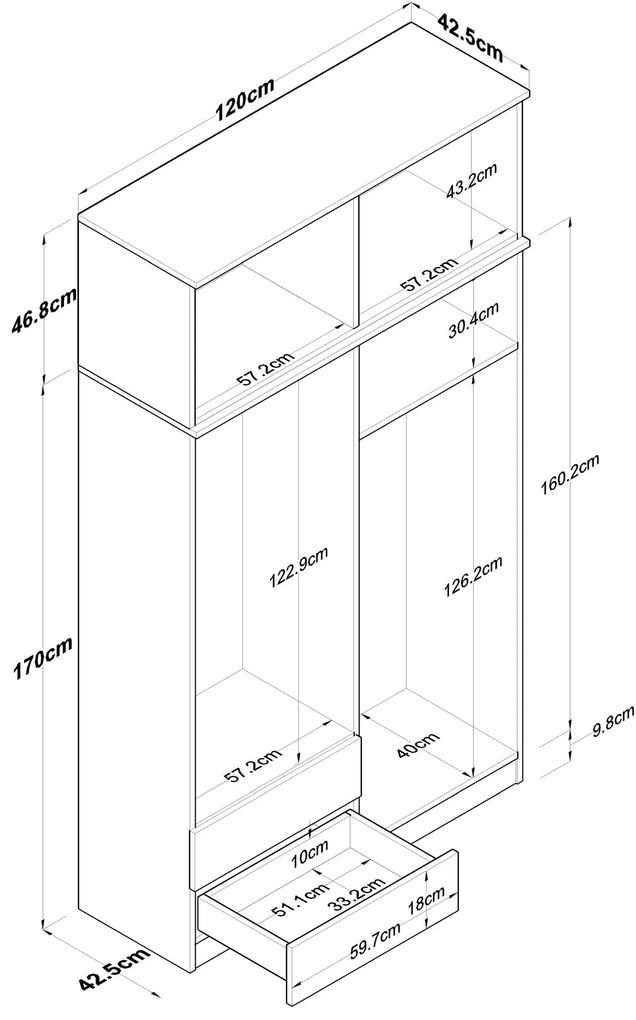 Šatníková skriňa BA 121 120 cm orech/biela