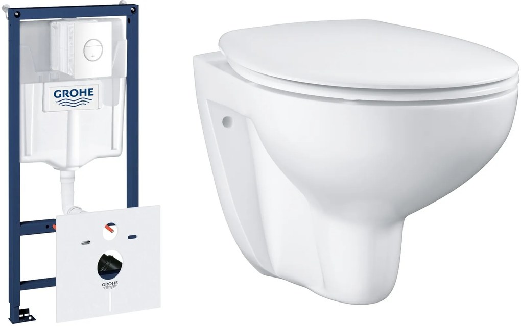 Set podomietkový konšrukcia so splachovacím tlačidlom Grohe Rapid SL 39451000, súprava misa + pomaly padajúca doska Grohe Bau Ceramic 39351000