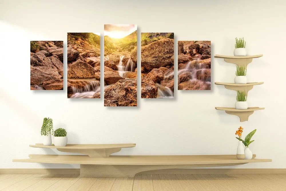 5-dielny obraz nádherné vodopády
