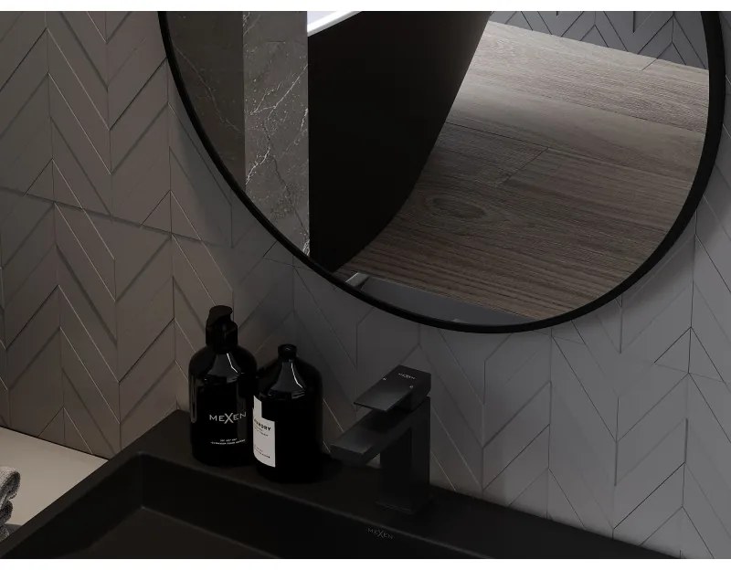 Mexen Loft, okrúhle kúpeľňové zrkadlo 80 cm, farba rámu čierna matná, 9850-080-080-000-70