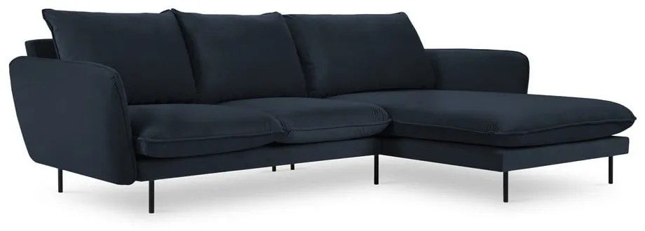 Tmavomodrá zamatová rohová pohovka (pravý roh) Vienna – Cosmopolitan Design