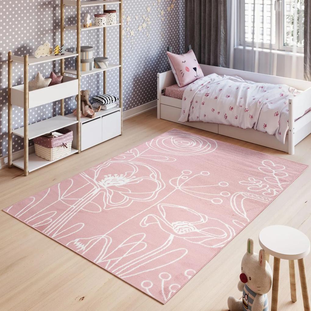 Detský koberec PINKY Flowers light ružový - 80x150 cm