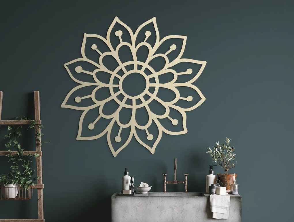 drevko Drevená mandala na stenu Kvet Rozmer obrazu: 44,5 x 44,5 cm, Farba dekorácie: Čierna