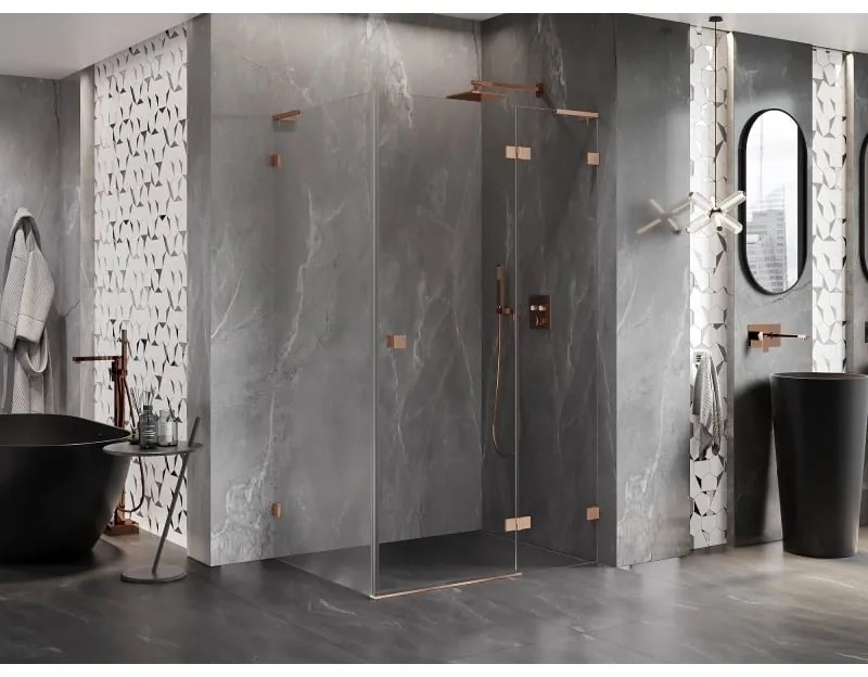 Mexen Lunar L, 1-krídlový sprchový kút, pravý, 90 x 80 cm, 8mm číre sklo, medený profil, 834L-090-080-65-00-P