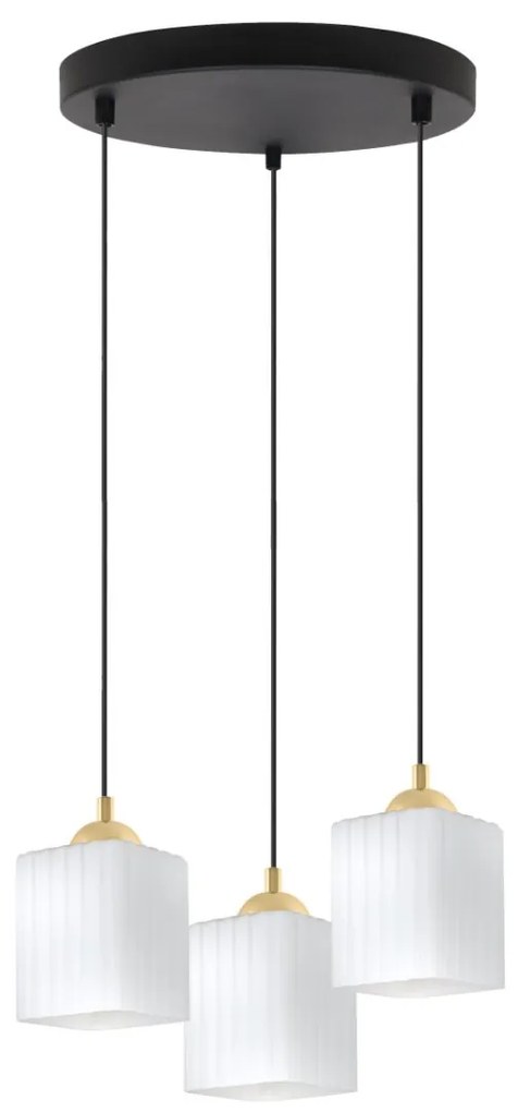 Závesné svietidlo Riffle Square, 3x biele sklenené tienidlo, b/g, o