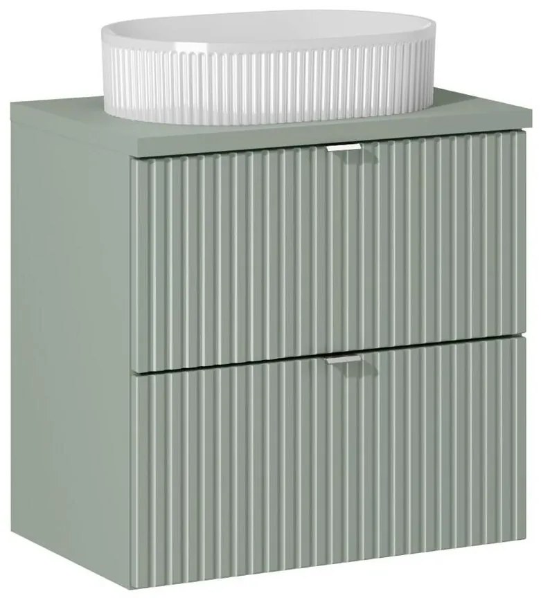 Závesná skrinka Line Reed Green Beyond II s doskou a umývadlom 60 cm zelená