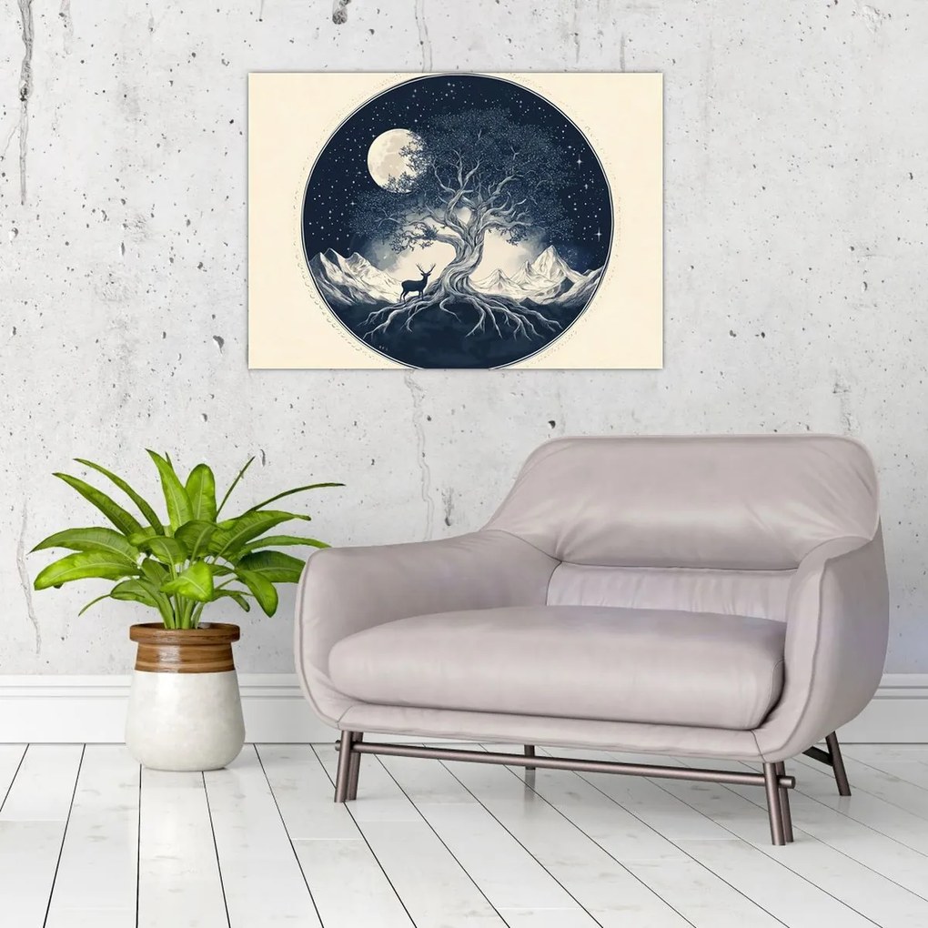 Obraz – Magický strom s jeleňom I. (70x50 cm)