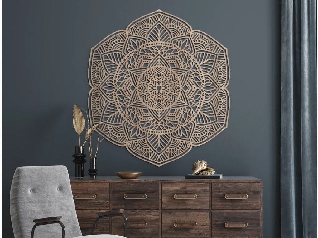 drevko Drevená mandala na stenu Kvety Rozmer obrazu: 125 x 112,5 cm, Farba dekorácie: Čierna
