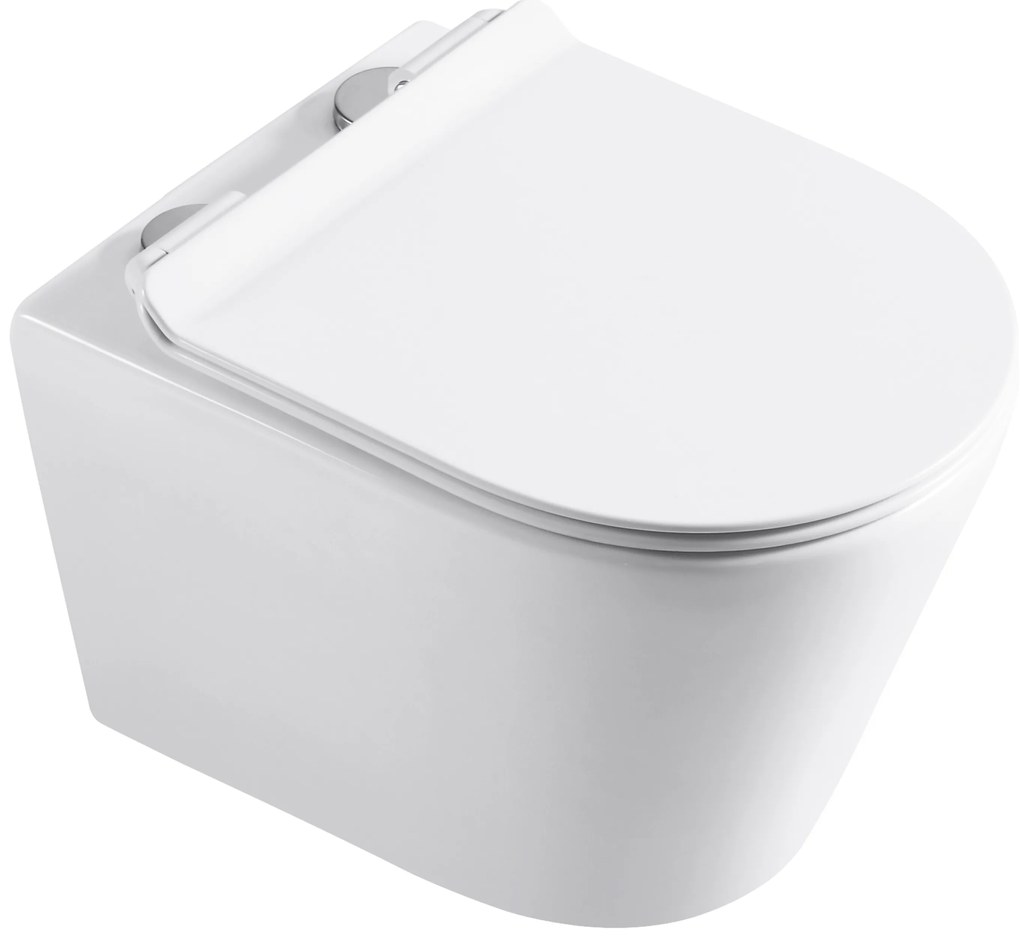 Cerano Norbi, závesná WC misa Rimless 485x365x360 mm + UF toaletné sedátko, biela lesklá, CER-CER-417380