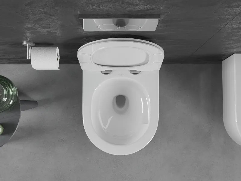 Mexen Sofia, závesná WC misa 490x360x355 mm, Rimless Tornádo + WC sedadlo z duroplastu, biela lesklá, 30540100T