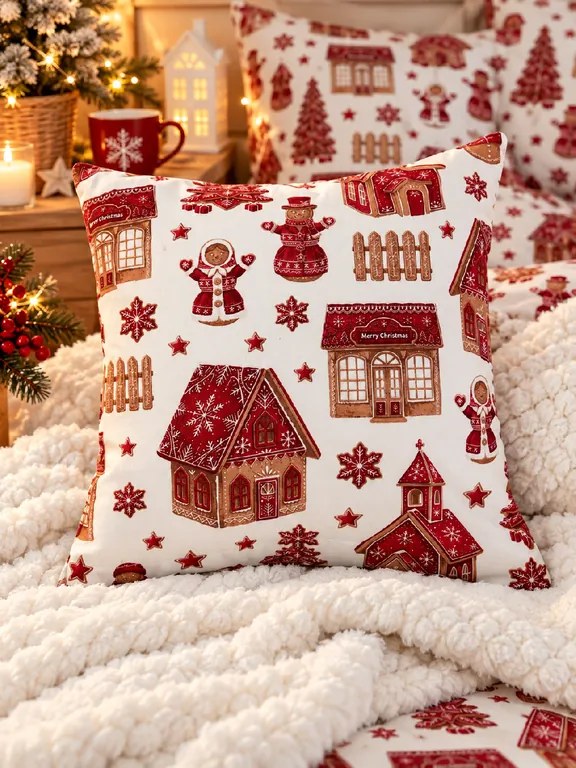 INTERMEDIC SK Vianočná obliečka na vankúš Perníkové Vianoce červené 40 × 40 cm
