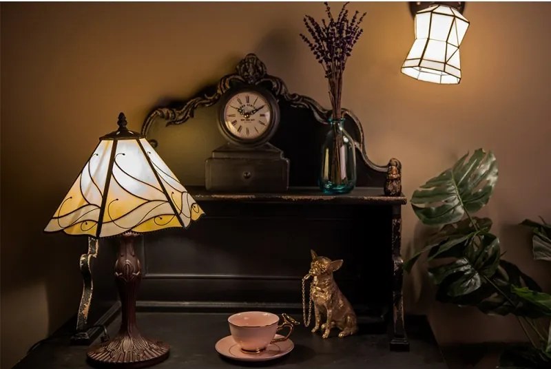 Béžová stolná lampa Tiffany Rio - Ø 31*43 cm E27/max 1*40W