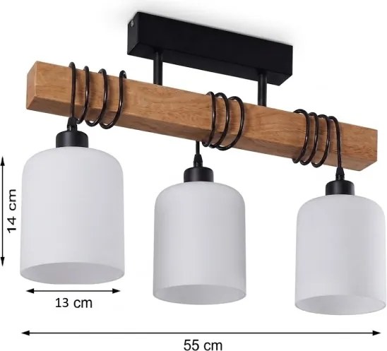 BRILAGI - Prisadený luster WOOD GLASS 3xE27/60W/230V borovica/čierna/biela