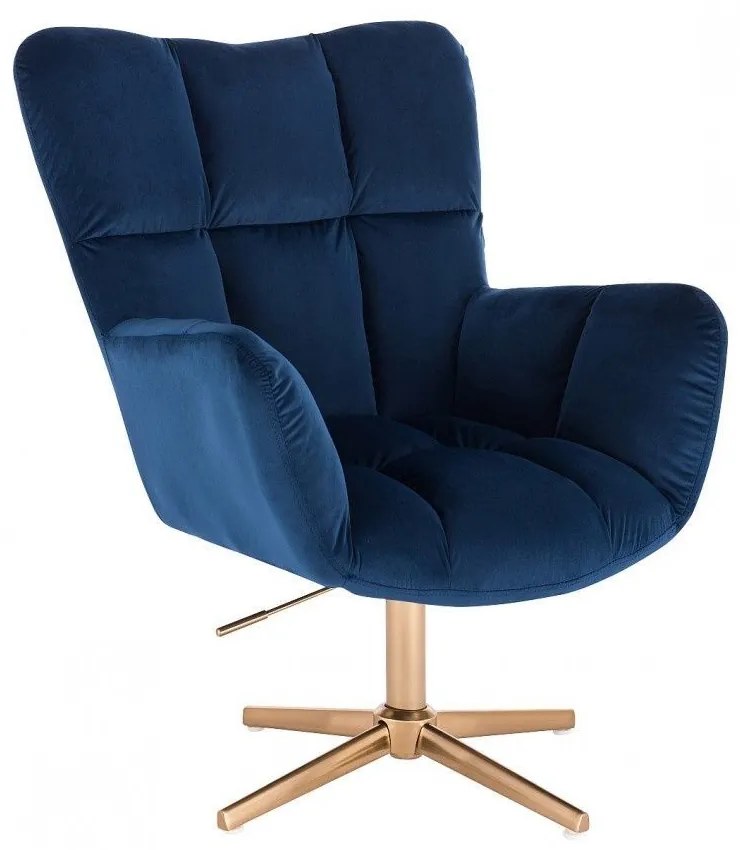 LuxuryForm DESIGN Otočné kreslo AURORA VELUR na zlatom kríži - modré