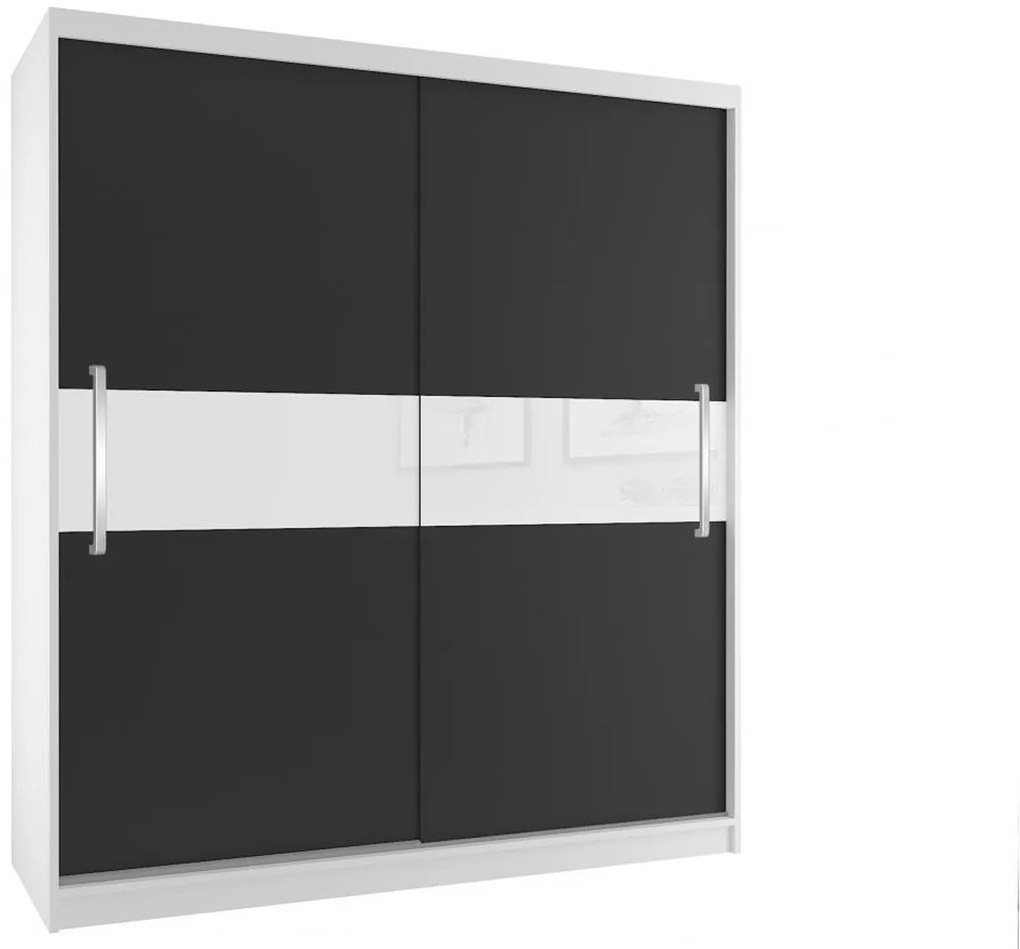 Šatníková skriňa 133 cm Belini biely mat / čierny mat s posunými dverami SI SZP2/2/W/B/W/UU