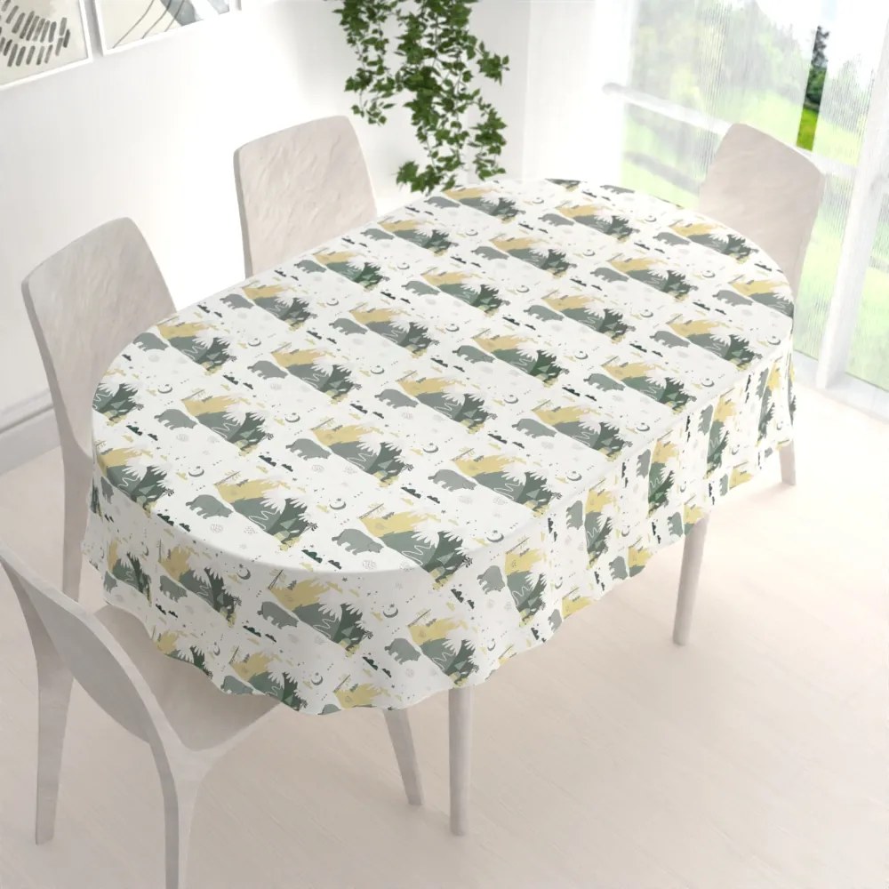 Biante Zamatový oválny obrus Tamara TMR-031 Medvede v horách 130x200 cm