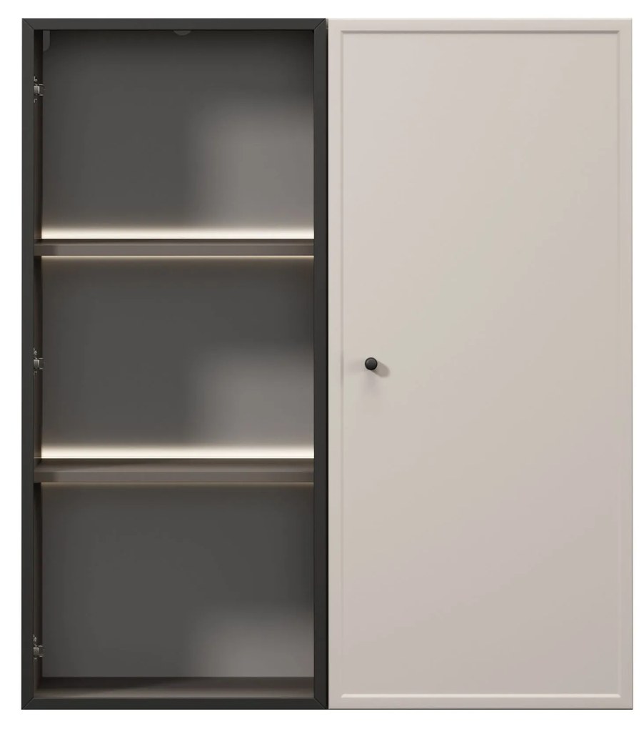 Závesná vitrína Lorini 100 cm - kašmírová / čierna úchytka G