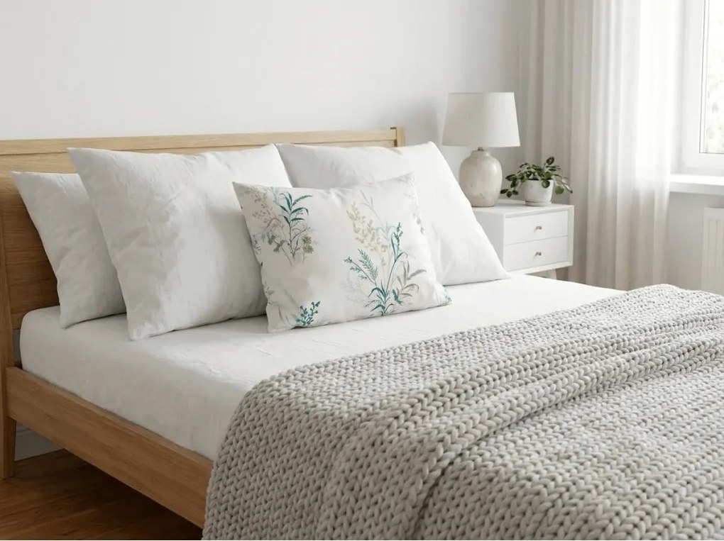 Mikroflanelová obliečka na vankúš VERDELLE 40x50 cm, bielo-zelený