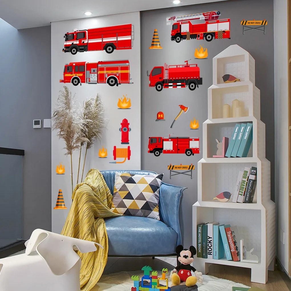 Veselá Stena Samolepka na stenu na stenu Hasičské autá