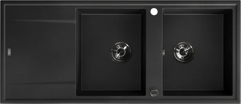 Laveo Megalo, 2-komorový granitový drez 1160x500x185 mm s dlhým odkvapávačom, čierna, LAV-SBE_721B