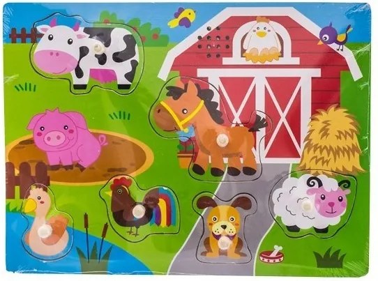 Drevené zábavné puzzle vkladacie so zvukom Euro Baby - farma