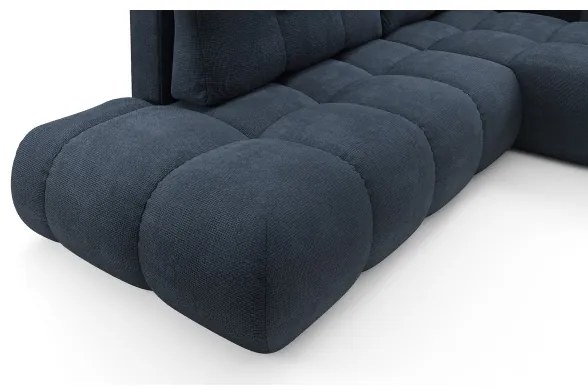 Rozkladacia rohová čalúnená sedacia súprava s úložným priestorom v tvare L ALMADA pravá modrá