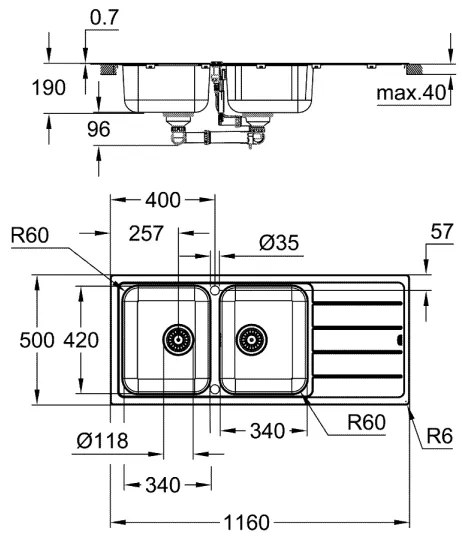 GROHE 31588SD1 - Drez K500 1160 × 500 mm nerez