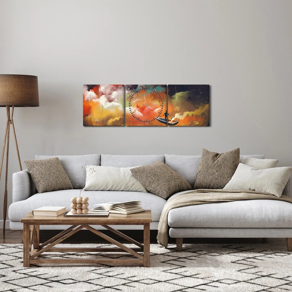 Obraz - Muž plaviace vesmírom (s hodinami) (90x30 cm)