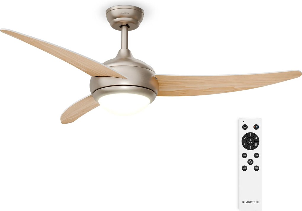 Klarstein El Paso stropný ventilátor so svetlom | 132 cm | 35 W | Tichá prevádzka | Drevo