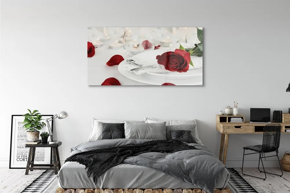 Obraz plexi Večera sviečky ruže 140x70 cm