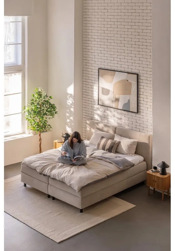 Béžová boxspring posteľ s úložným priestorom 160x200 cm Elva Bold – Bonami Selection