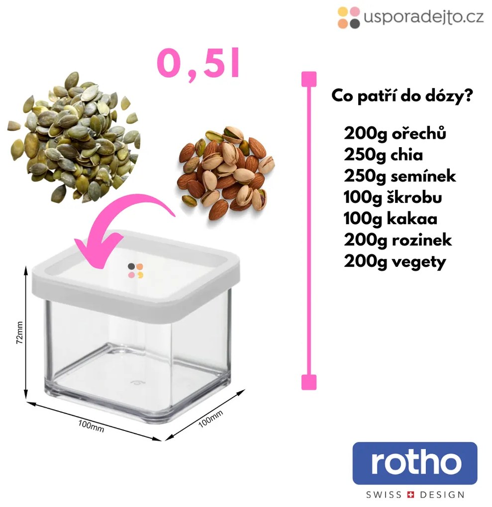 Dóza na potraviny 0,5l Rotho Loft - MINI, biela