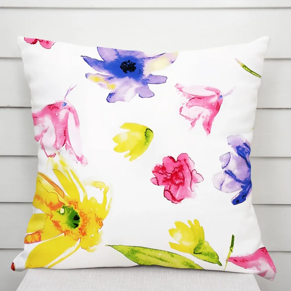 Biante Bavlnená obliečka na vankúš Sandra SA-481 Žlto-ružové akvarelové kvety na bielom 60 x 60 cm