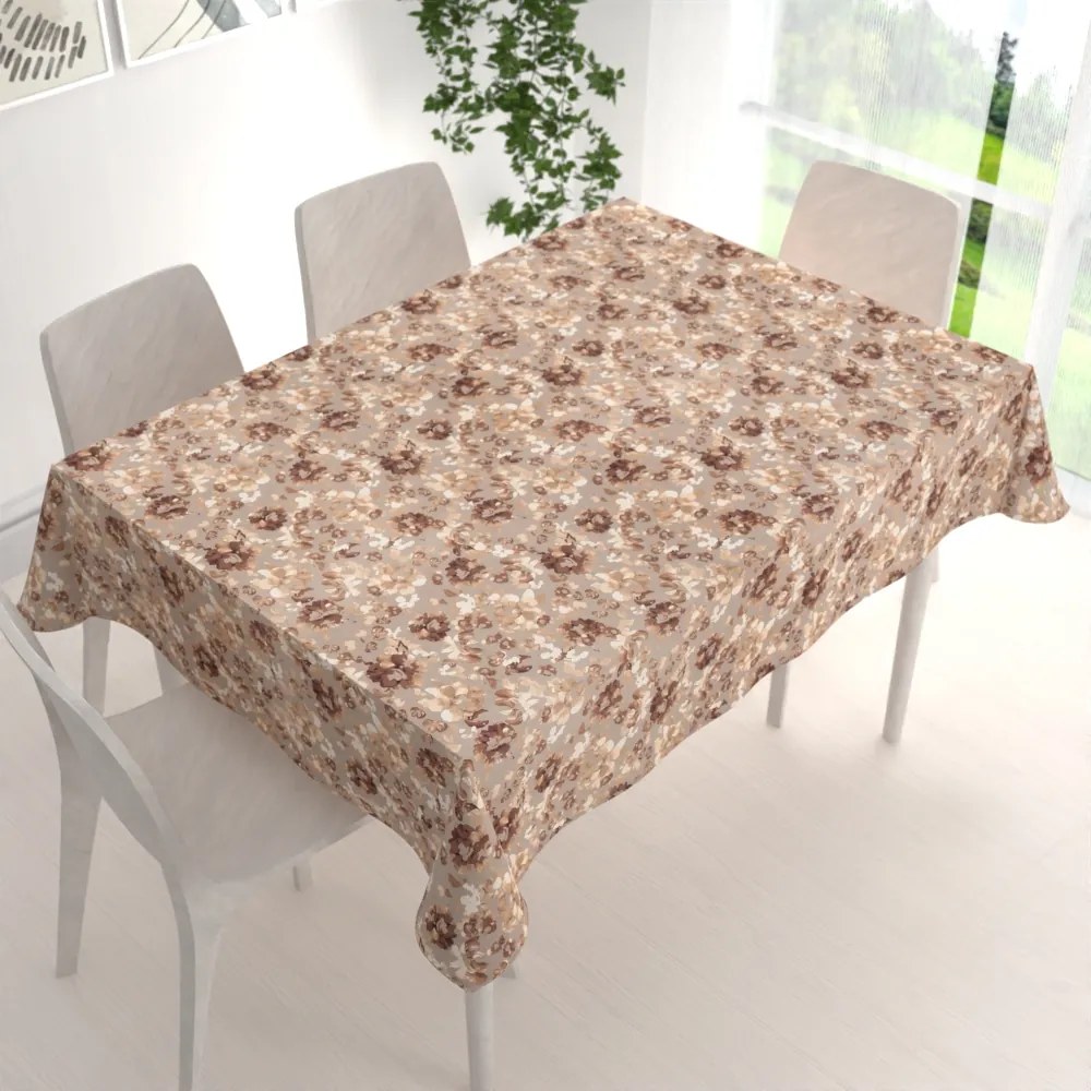 Biante Zamatový obdĺžnikový obrus Tamara TMR-042 Hnedé kvety na sivobéžovom 100x140 cm