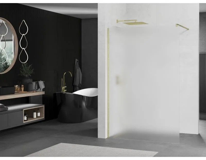 Mexen Kioto, sprchová zástena Walk-In 80 x 200 cm, 8mm sklo námraza, zlatý matný profil, 800-080-101-55-30