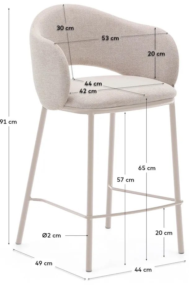 Krémová barová stolička (výška sedadla 65 cm) Maina – Kave Home
