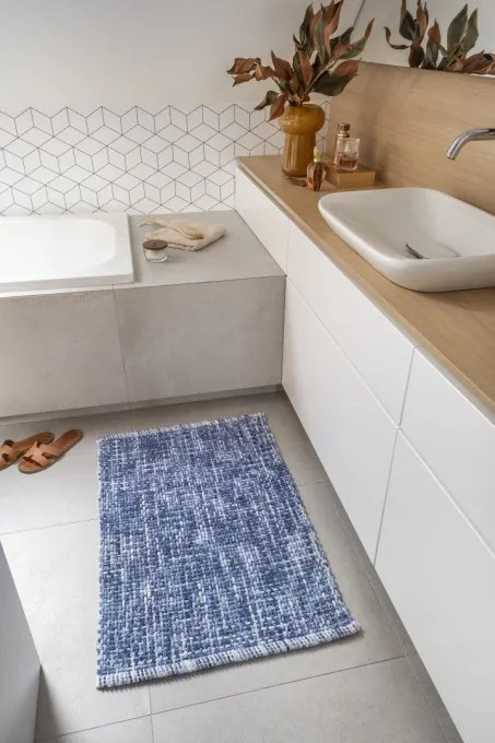 Kúpeľňový koberček CHECK modrý