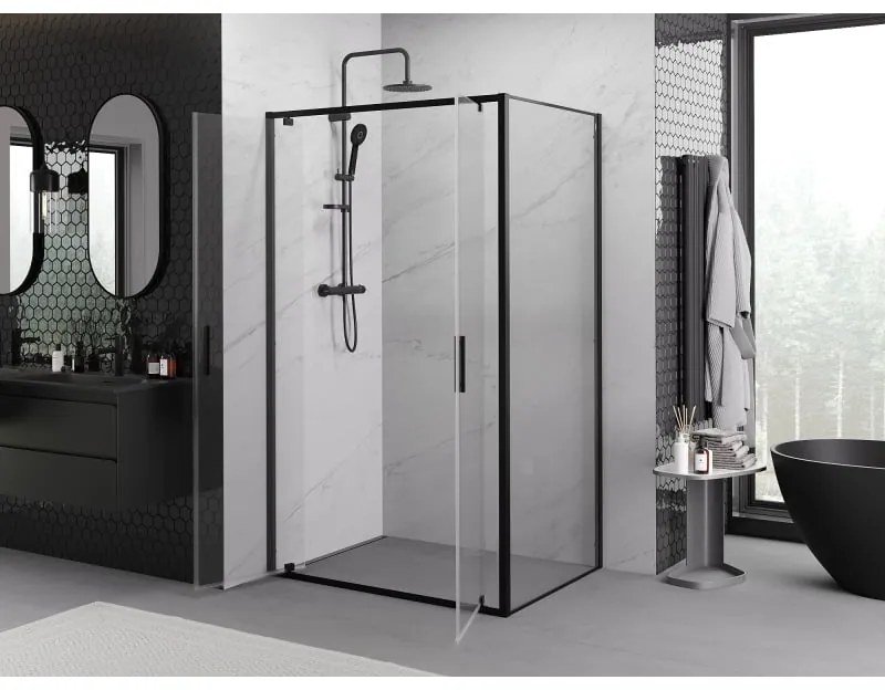 Mexen Exo, sprchovací kút s krídlovými dverami 70 x 90 cm, 6mm číre sklo, čierny profil, 8182-070-090-70-00