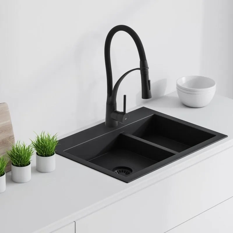 Erga Zefir, vysoká drezová batéria s elastickým ramenom h-430, čierna matná, ERG-YKA-BZ.ZEFIR-BLK