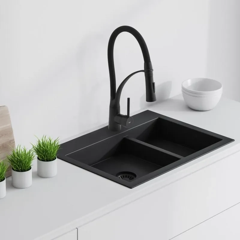 Erga Zefir, vysoká drezová batéria s elastickým ramenom h-430, čierna matná, ERG-YKA-BZ.ZEFIR-BLK
