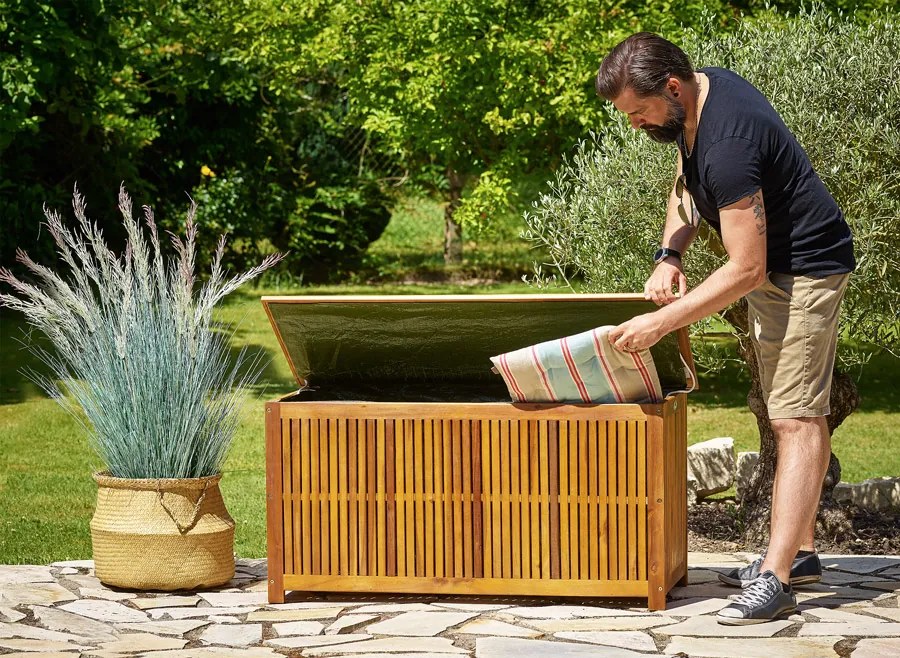 Casaria Drevený úložný box ACACIA, 117x50x59cm, prírodná hnedá