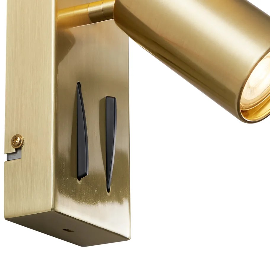 Moderné mosadzné nástenné svietidlo s 2 svetlami, nastaviteľné s portom USB-C - Lesly