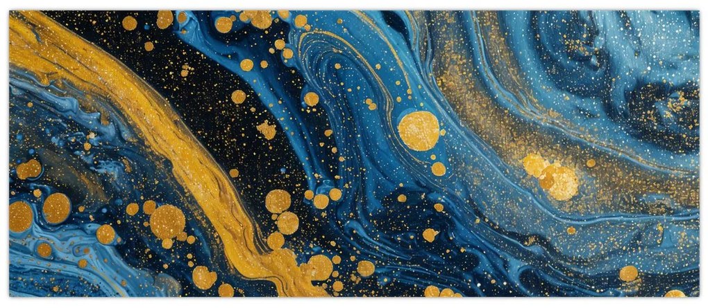 Obraz - Modrá abstrakcia so zlatom (120x50 cm)
