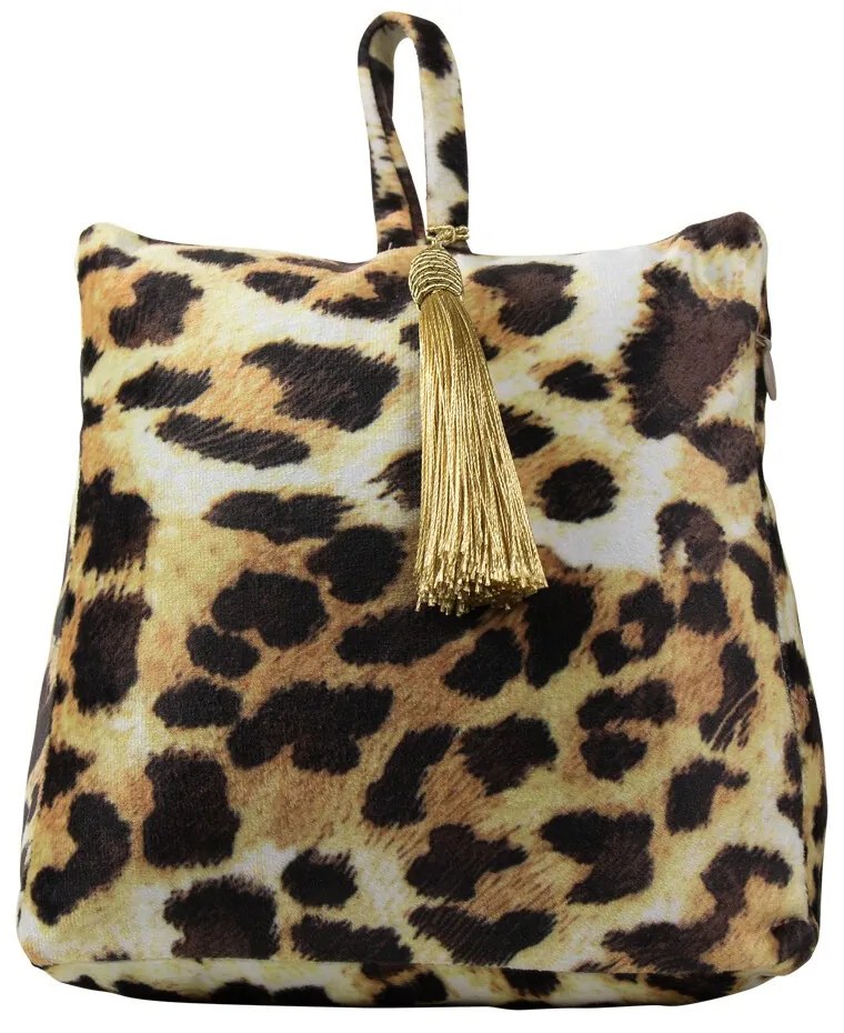 Zamatová dveřní zarážka s motívom kože leoparda - 17 * 10 * 18cm
