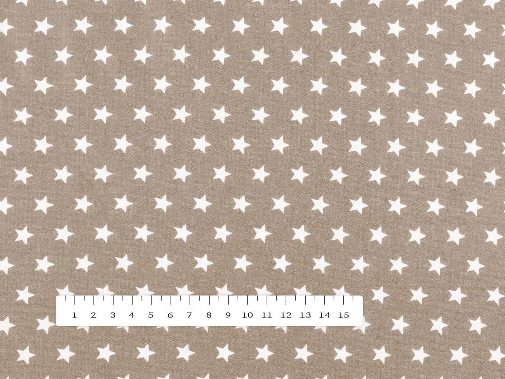 Biante Bavlnená obliečka na vankúš s lemom Sandra SA-349 Biele hviezdičky na svetlo hnedom 30 x 50 cm