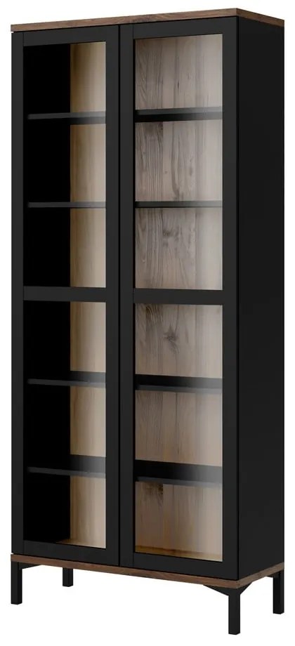 Čierna/v prírodnej farbe vitrína v dekore orecha 89x203x36 cm Roomers – Tvilum